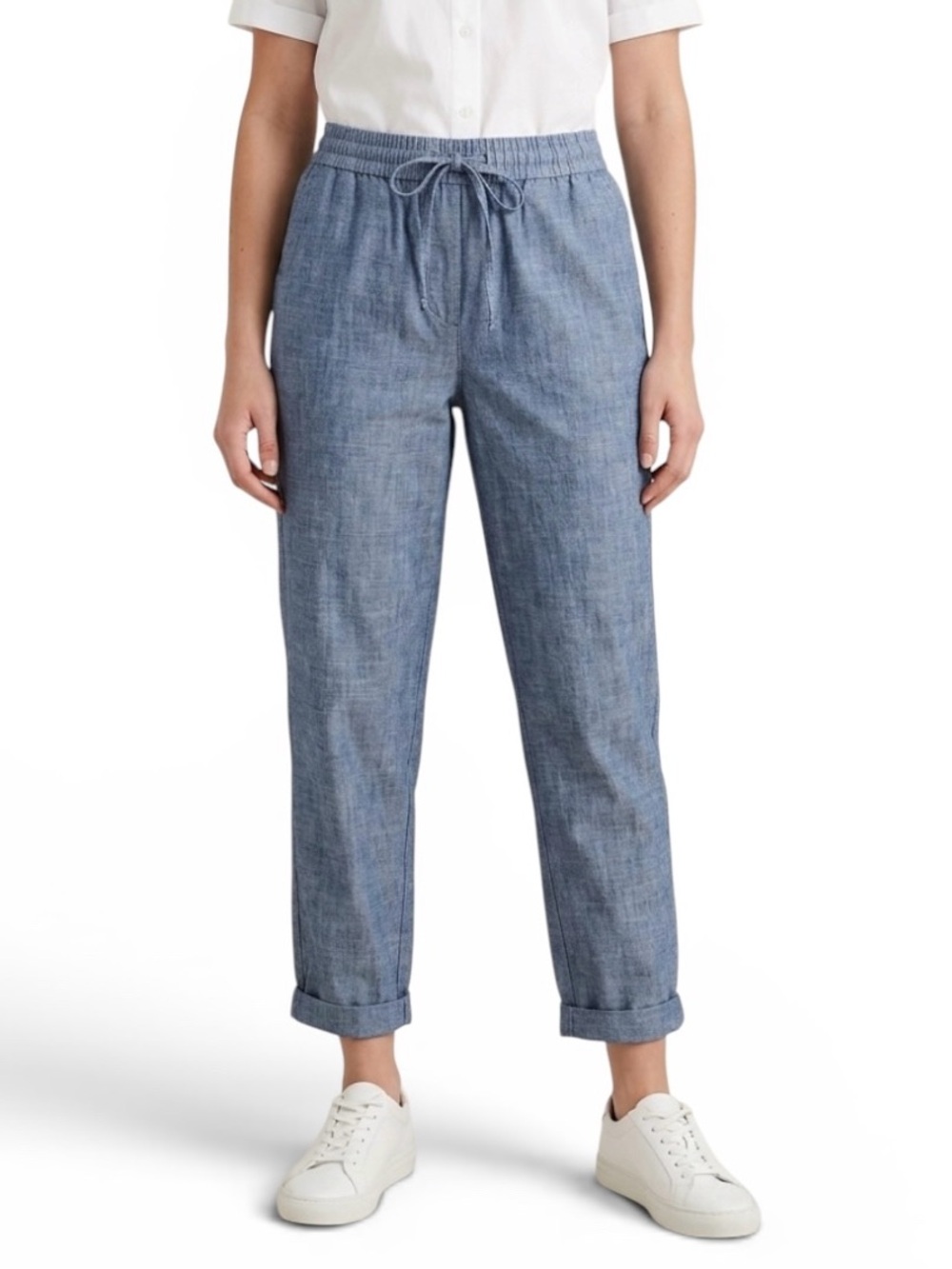 NWT J.Crew Blue Chambray Pull-on Drawstring Pants 100% Cotton Women’s Size 2 NEW